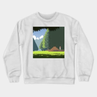 A person standing on a platform in the middle of a forest Crewneck Sweatshirt